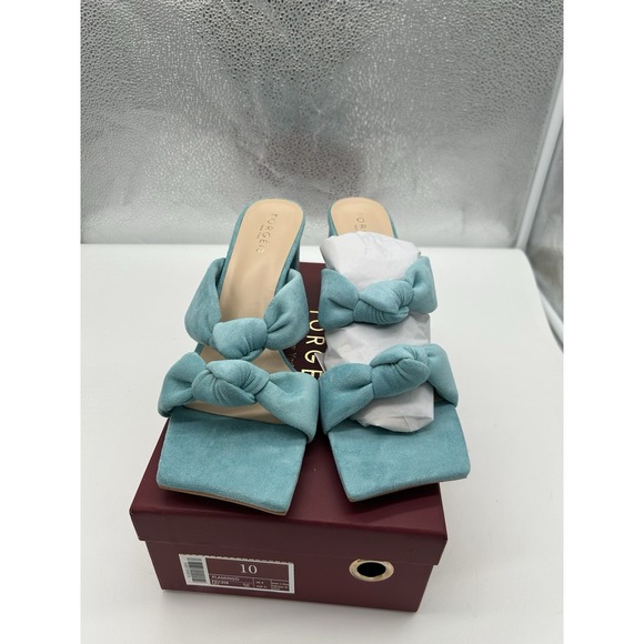 New Torgeis Flamingo Faux Suede Double Knotted Block Heeled Sandals Teal Size 10 - Picture 3 of 8